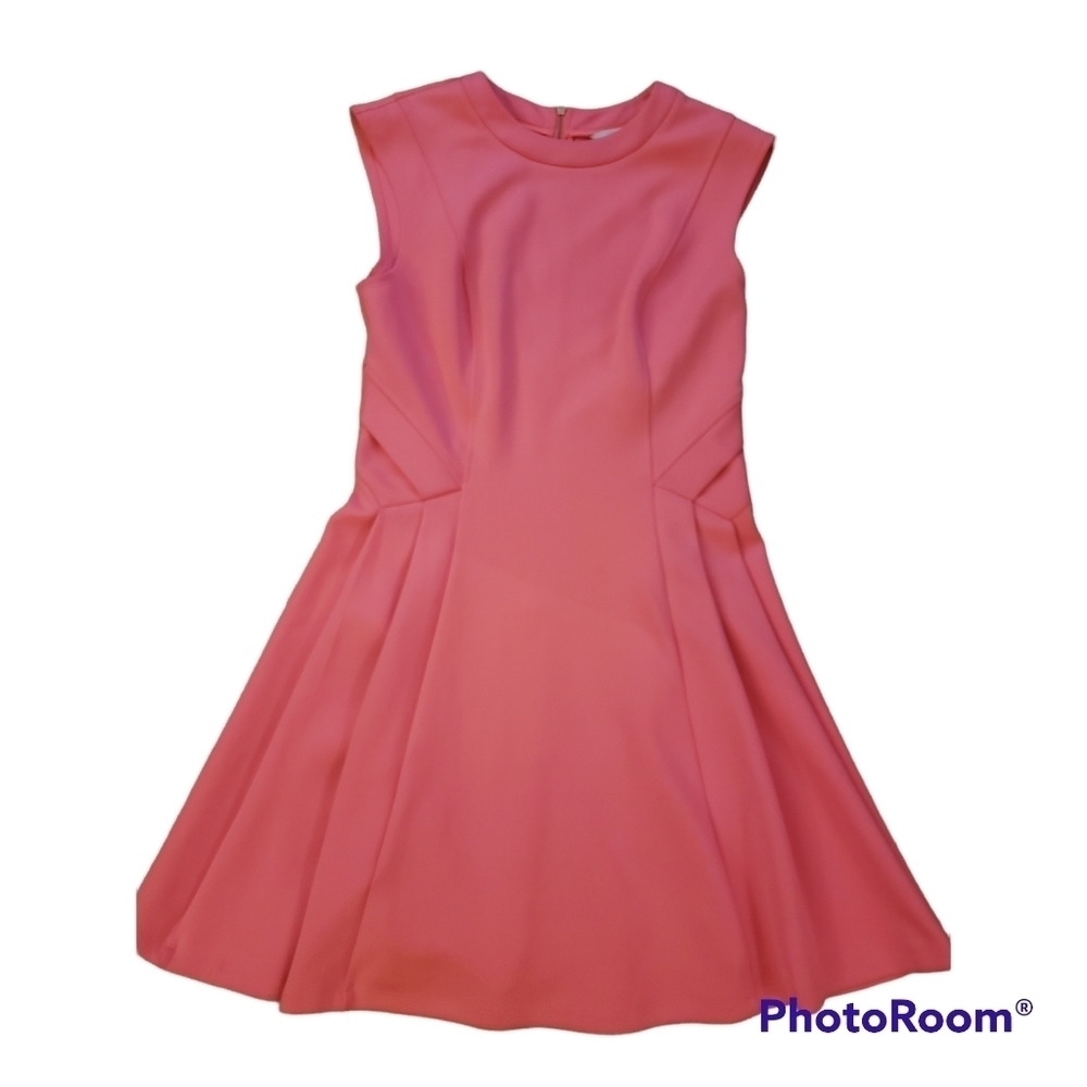 Ted Baker Nistee Side Pleat Neon Pink Flare Skater Dress - Picture 3 of 9